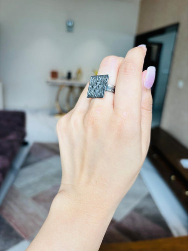 925 Silver Square Oxidised Ring
